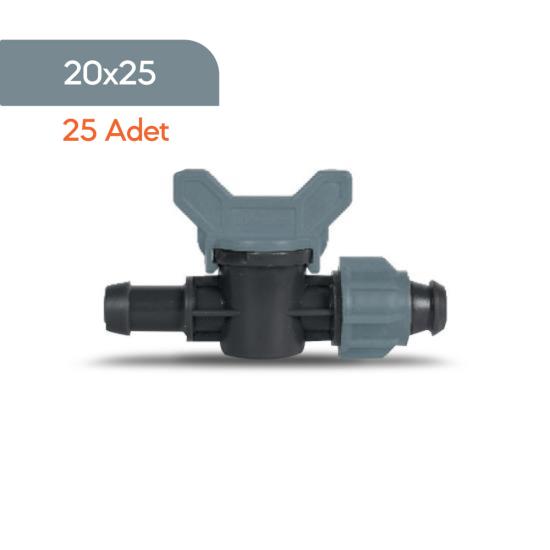 Akplas – Yassı Damla Sulama Ek Parçaları - Mini Vana Conta Çıkışlı Somunlu 20*25 - 25 Adet